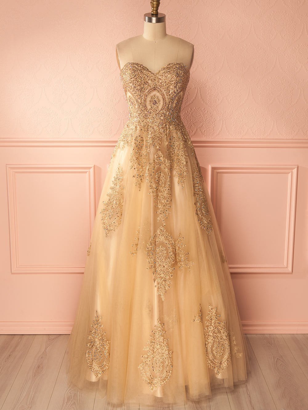 Beautiful Prom Dresses A-line Sweetheart Gold Lace-up Prom Dresses,PD4558925