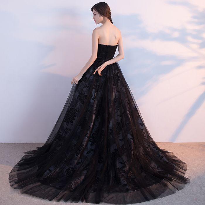 Black Prom Dresses, Ball Gown Lace Sweep,Brush Train Chic Prom Dresses,PD4558744