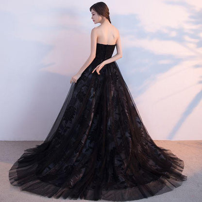 Black Prom Dresses, Ball Gown Lace Sweep,Brush Train Chic Prom Dresses,PD4558744