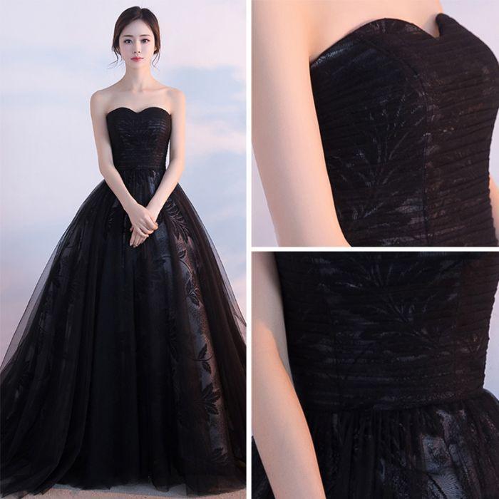 Black Prom Dresses, Ball Gown Lace Sweep,Brush Train Chic Prom Dresses,PD4558744