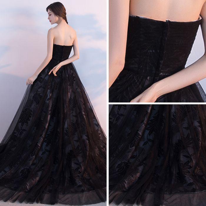 Black Prom Dresses, Ball Gown Lace Sweep,Brush Train Chic Prom Dresses,PD4558744