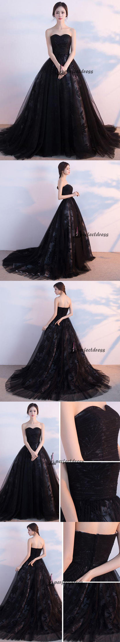 Black Prom Dresses, Ball Gown Lace Sweep,Brush Train Chic Prom Dresses,PD4558744