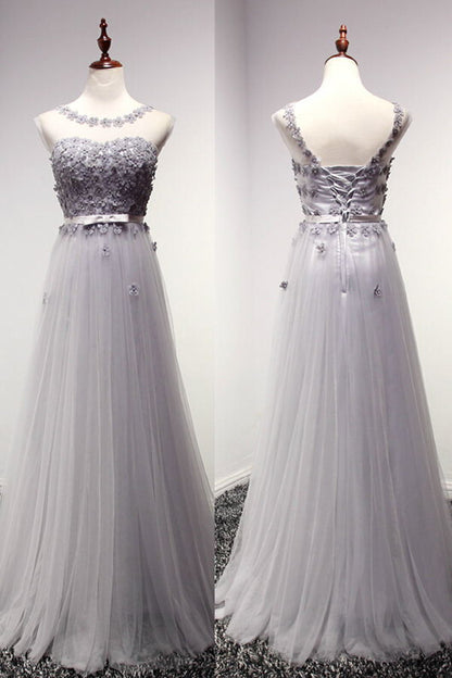 light gray Prom Dresses,tulle prom dress,charming prom Dress,lace up prom dress,BD0402