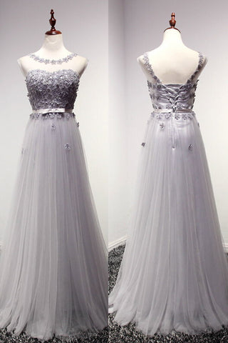 light gray Prom Dresses,tulle prom dress,charming prom Dress,lace up prom dress,BD0402