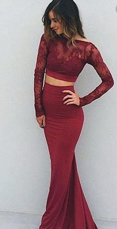 Charming Mermaid Prom Dress - Bateau Long Sleeves Long Backless with Lace,PD455831