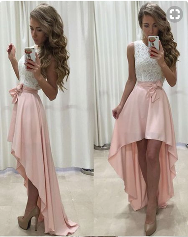 Sleeveless Lace Chiffon Straps A-line Hi-Lo Newest Prom Dress cheap prom dress,prom dresses, PD4558896
