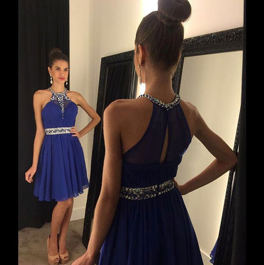 homecoming dress,royal blue Prom Dress,short Prom Dress,chiffon Prom Dress,party dress,BD773