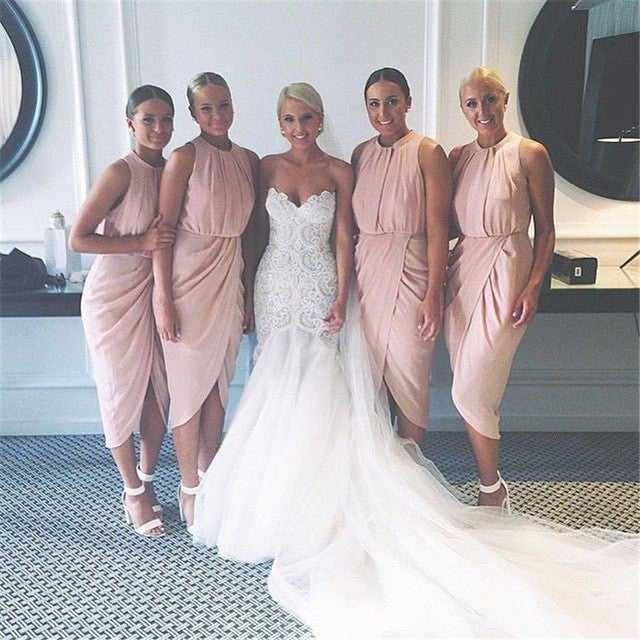 pink bridesmaid dress,short bridesmaid dress,chiffon bridesmaid dress,elegant bridesmaid dress,BD1634