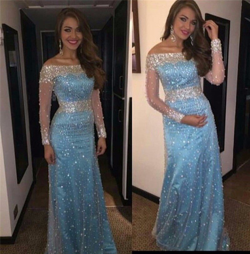 beaded Evening Dress,long sleeves Prom Dress,sparkle prom dress, gorgeous prom dress,formal evening dress,BD2960