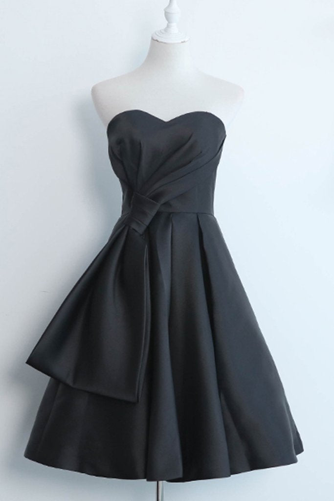 Simple Black Satin Strapless Short Prom Dress, Black Home Party Dress, BH91217