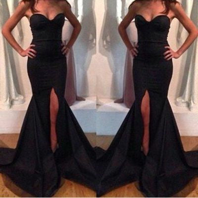 Black prom Dress,Mermaid Prom Dresses,Side slit prom Dress,Sweetheart prom dress,Evening dress,BD038