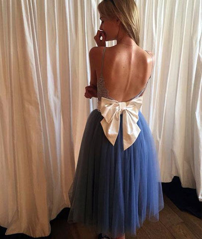Cute Blue Lace Tulle Short Prom Dresses, Homecoming Dresses,PD4558944