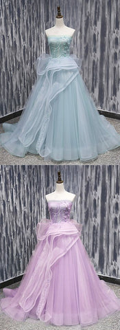 Mint Tulle Long Strapless Ruffles Sweet 16 Prom Dress, BH91216