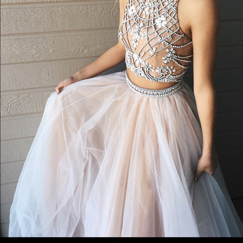 Two Pieces Prom Dresses,Unique Prom Dress,Fashion Prom Dresses,High Neck Prom Dress,Cheap Prom Dress,PD00106