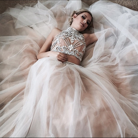 Two Pieces Prom Dresses,Unique Prom Dress,Fashion Prom Dresses,High Neck Prom Dress,Cheap Prom Dress,PD00106