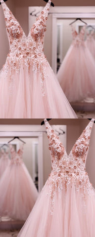 princess v neck pink long prom dress,pink sweet 16 dress,BH91032
