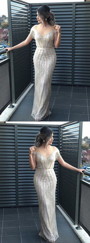 Silver Prom Dresses With Rhinestone Modest Evening Gowns,BH91028