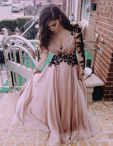 Dusty rose prom Dress,Charming Prom Dress,V- neck prom dress,Chiffon prom dress,evening dress,BD022