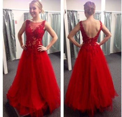 red prom Dress,charming Prom Dress,lace prom dress,A-line prom dress,long prom dress,BD905