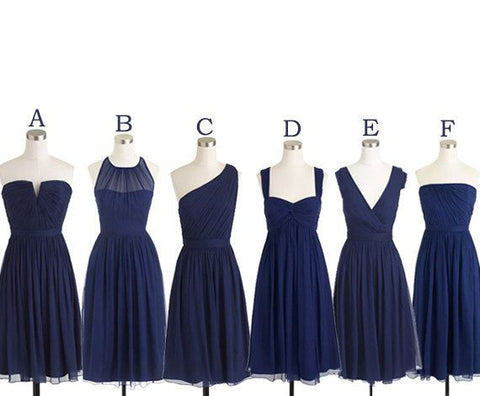 Mismatched Bridesmaid Dress,Short Bridesmaid Dress,Chiffon Bridesmaid Dress,Navy Bridesmaid Dress, BD126