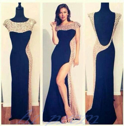 black Prom Dresses,side slit Prom Dress,Dresses For Prom,formal Prom Dress,long Prom Dress,BD897