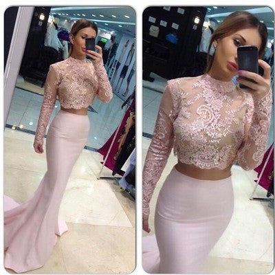 long Prom Dresses,mermaid Prom Dress,long sleeves Prom Dress,two pieces Prom Dress,BD1013