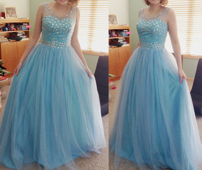 blue prom Dress,charming Prom Dress,tulle prom dress,ball gown,Long prom dress,BD1030