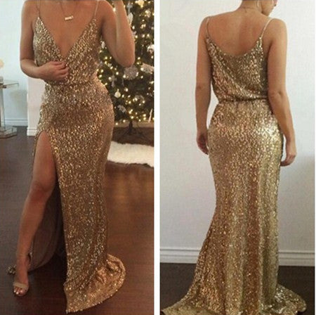 Sequin Prom Dresses,Gorgeous Prom Dress,Cheap Prom Dresses,Mermaid Prom Dress,Leg Slit Prom Dress,PD0093