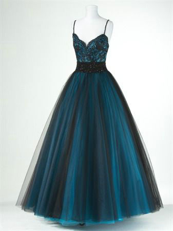 vintage spaghetti straps A-line teal tulle long prom dress,HO141